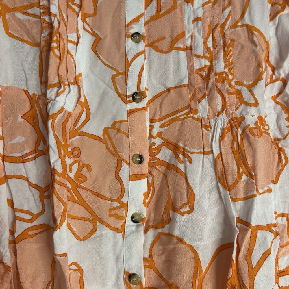 Maeve Anthropologie Floral Pintucked Button Front Blouse White And Orange Small - Picture 4 of 7